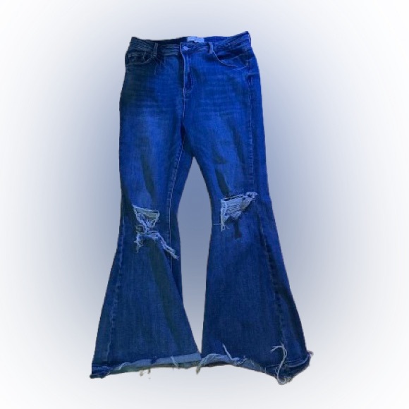 👖 2 For $55 Chic Distressed Blue Flare Jeans - Picture 1 of 4